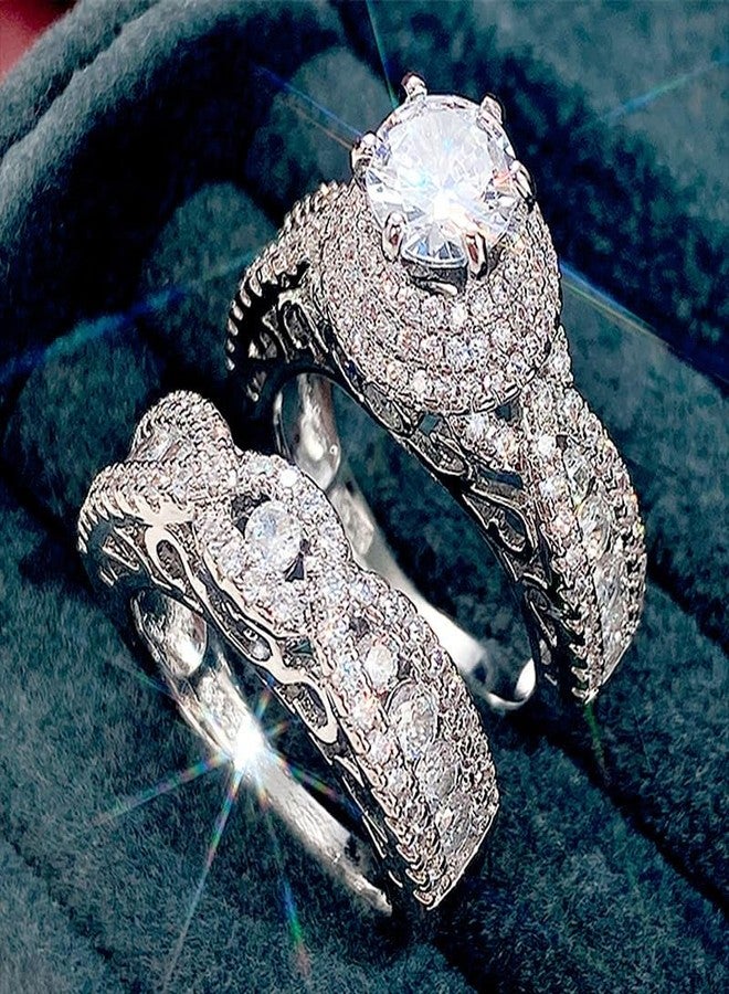 RKKOJJO 925 Sterling Silver Bridal Rings Sets AAA Cubic Zirconia CZ Full Diamond Engagements Rings Wedding 2 Pcs Promise Anniversary White Gold Rings for Women Size 9 - Image 3